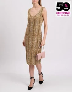 RRP€610 JUST CAVALLI Midi Dress IT40 US4 UK8 S Beige Stretch Leopard-Print - Picture 1 of 8