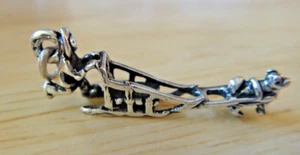 3D 30x12mm Man Inuit Eskimo with Husky Dog Sled Sterling Silver Charm - Picture 1 of 6