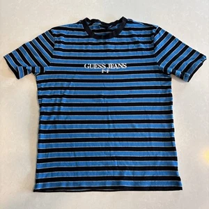 Guess X Places + Faces T-Shirt Blue/Black With Reflective Stripes Size M BLANK - Picture 1 of 7