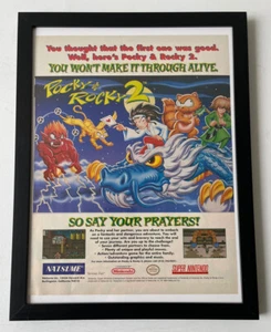 Vintage Pocky Rocky 2 II Super Nintendo SNES Framed Poster Ad Art 9x12 Original - Picture 1 of 4