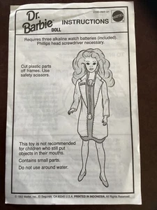 MATTEL COLLECTORS 1993 DR. BARBIE Doll Instructions Book - Picture 1 of 2