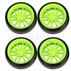 Green Wheel Rims Smooth Tires RC1:10 On Road Racing Car & Drift Car Pack of 4
