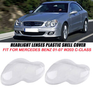 Pair Headlight Lens Plastic Shell Cover L+R For Mercedes Benz W203 C-Class 01-07