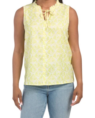Caribbean Joe женщин галстук шеи без рукавов Майка размер XL желтый лайм печать трикотажа - Изображение 1 из 4