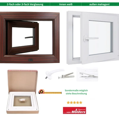 Kellerfenster Kunststofffenster innen weiß außen Mahagoni Braun 2 fach 3 fach - Bild 1 von 4