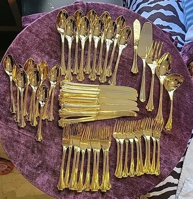 Cubiertos con plato de oro F.B.Rogers American Chippendale 55 un. Foto 1 de 4