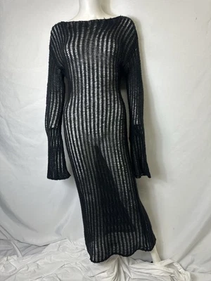 Belle The Label Black Long Sleeve Knit/Crochet Maxi Dress SIZE SMALL/MEDIUM - Image 1 of 4