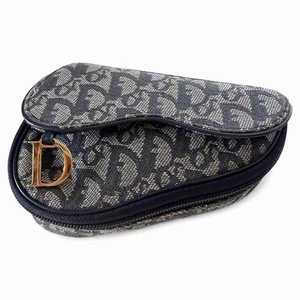Bolso sin asas Christian Dior Trotter Saddle Pouch azul marino de lona de cuero usado de colección - Imagen 1 de 14