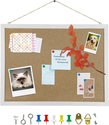 Cork Bulletin Board, 15.7 X 12 Inches Rectangle White Oak Wood Finish Frame for - Image 1 of 4