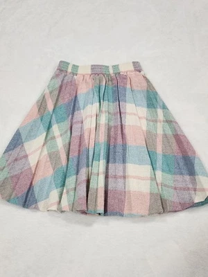 复古女孩尺寸 6 粉彩打褶格子裙美国制造蓝色粉红色羊毛混纺 — 第 1/4 张图片