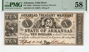 AR CR-54 1862 $10 Arkansas Paper Money - PMG Choice About Unc 58 - Civil War - Picture 1 of 2