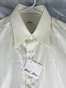 Nueva Camisa Brioni Hecha en Italia Para Hombres Amarilla 100% Algodón Abotonada 15/38 - Imagen 1 de 8