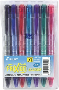 Frixion Clicker Erasable Gel Pens, Extra Fine Point 0.5 Mm, Pack of 7, Assorted  - Picture 1 of 12