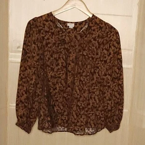 A New Day Womens Black Brown Floral Flowy Blouse XS - Picture 1 of 6