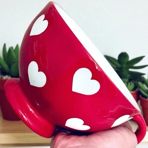 NWT Gorgeous & Rare Pier 1 Large Red White Heart Pattern Coffee Soup Large Mug - Picture 1 of 14