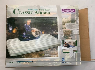 Cama de aire vintage Intex doble 75”X39”X5” verde haz ondulado 1997 Foto 1 de 4