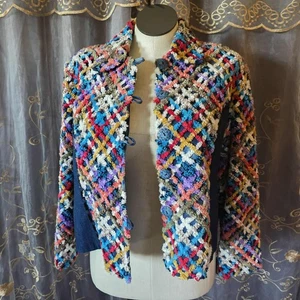 Vintage 90s Sandy Starkman (USA) Denim Chenille Candlewick Tufted Jacket XL - Bild 1 von 8