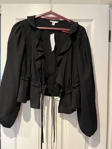 Topshop NWT SIZE 12 black Blouse ,long sleeves ,frilly - Picture 1 of 3