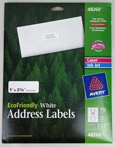Etiquetas de dirección blancas Avery 48260 inyección de tinta láser 1" x 2 5/8" 750 en total - Imagen 1 de 5