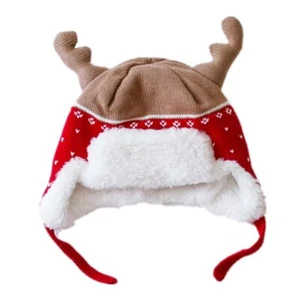 Kids Girls Winter Hats Soft Cotton Knitted Hat Cute Elk Horn Earflaps Christm... - Picture 1 of 7