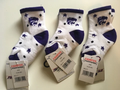 B6 NWT Lot 3 NCAA Kansas State Wildcat Infant Baby Socks Purple 12-24 Months Cover