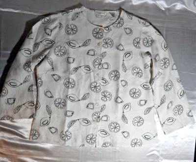 Laura Ashley льняной топ/блузка/рубашка, L, белый w/черный принт и белая вышивка - Изображение 1 из 4