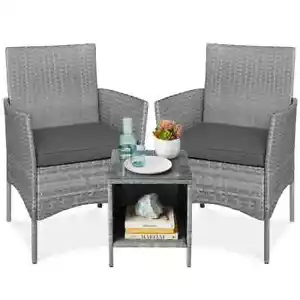 3-Piece Outdoor Wicker Conversation Patio Bistro Set, w/ 2-Chairs, Table, Cushio - Picture 1 of 7