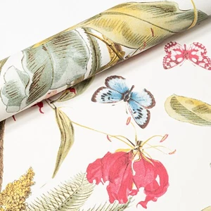 Floral Pink Leaf Wallpaper Green Butterfly Slightly Imperfect Textured Vinyl - Picture 1 of 10