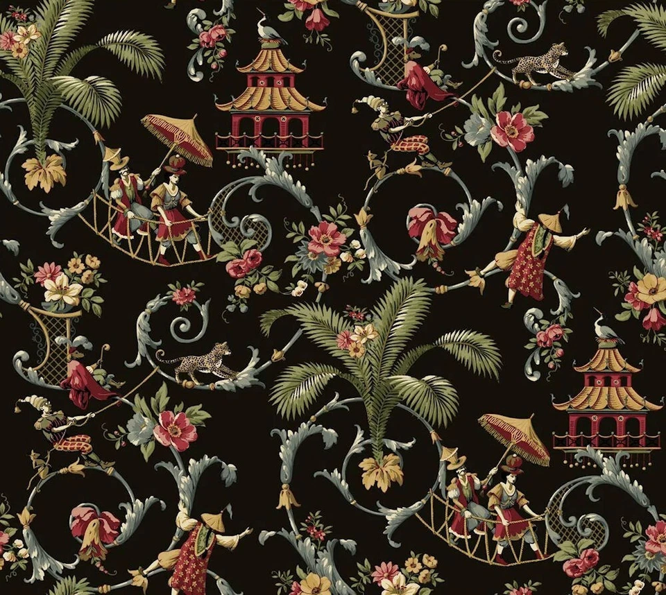 Waverly Mandarin Prose Colorful Asian Toile Wallpaper by York  WA7769 - Image 1 of 1
