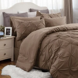 Queen Comforter Set Brown - Queen Size 7 Pieces, GentleSoft™ Pintuck Bed Set - Picture 1 of 8