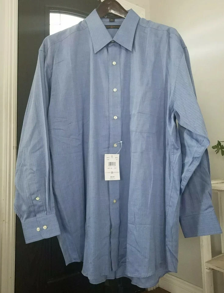 Camisa de vestir Tommy Hilfiger para hombre 100 % algodón lisa azul cielo 16,5 32-33 L $49,50 Foto 1 de 4
