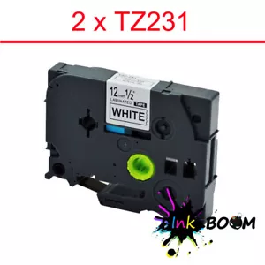 2 Black on White Label with Brother TZ-231 TZe-231 12mm x 8m P-Touch Tape - Picture 1 of 1