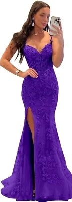 Lace Applique Mermaid  Dress with Spaghetti Strap Tulle  - Image 1 of 2