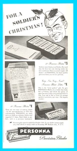 1944 Personna lame da barba soldatino stampa pubblicità vintage uomo personale effimera - Foto 1 di 3