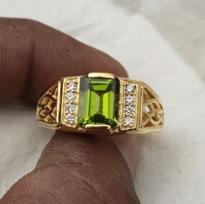 Anillo de peridoto natural de oro amarillo macizo de 14K para hombre, joyería para hombre, anillo hecho a mano - Imagen 1 de 7