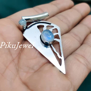 Blue Fire Moonstone Gemstone 925 Sterling Silver Latest Design Pendant Jewelry - Picture 1 of 7