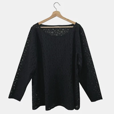 Blusa Lane Bryant Encaje Peplum Talla 22 Clásica Cuello Barco Negra Superposición Transparente Foto 1 de 4