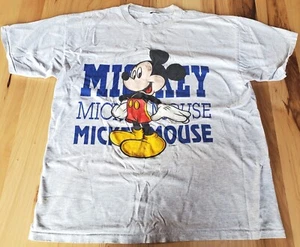 Vintage Disney Mickey Mouse Gray T-Shirt Single Stitch Big Graphic Mens Large  - Picture 1 of 9