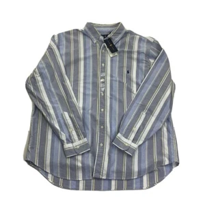 Ralph Lauren Mens Oxford Shirt Blue Yellow Stripe Long Sleeve Big & Tall 1X New - Picture 1 of 12