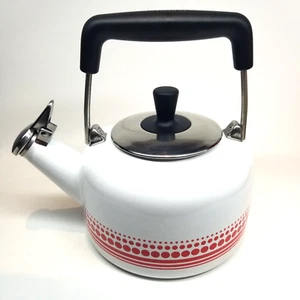 Chantal Frieda Limited Edition White Enamel on Stainless Steel Teakettle 1.4 QT - Picture 1 of 8