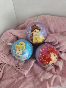 Disney Princess Christmas Tin Ornament Ball ARIEL CENERELLA BELLE Unbrakable - Picture 1 of 4