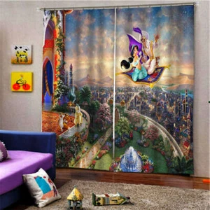 Green Dress Princess Higher Castle Printing 3D Blockout Curtains Fabric Window - Bild 1 von 8
