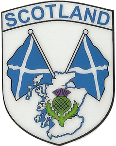 Calcomanía pegatina para ventana interna de automóvil con forma de banderas y escudo de cardo de Scotland Saltire - Imagen 1 de 3