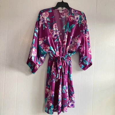 Linea Donatella Kimono Bata Corta Sedosa Poli Dolman Talla L/XL Púrpura Floral Foto 1 de 4