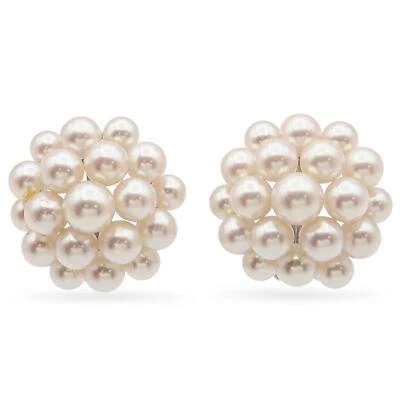 Tasaki Pearl Cluster Silver Plated Clip On Earrings - Image 1 of 4