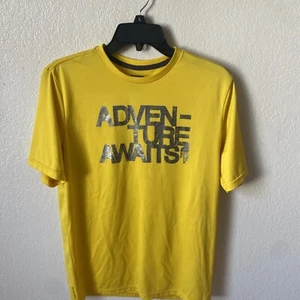 The North Face BOYS Athletic T-shirt Top Yellow size XL Aventure Awaits - Picture 1 of 7