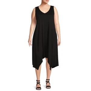 TERRA & SKY WOMEN'S DRESS SHARK BITE STYLE SLEEVELESS SIZES BLACK 2 POCKETS 2X - Picture 1 of 5