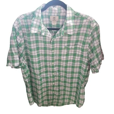 Timberland Mens Sz XL Green White Plaid Short Sleeve Button Down Shirt - Image 1 of 4