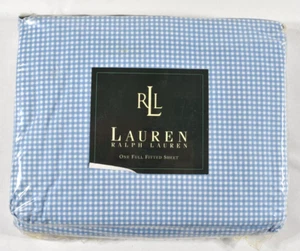 Vintage Ralph Lauren Blue Gingham BEACH HOUSE Full Fitted Sheet Cotton NEW - Picture 1 of 7