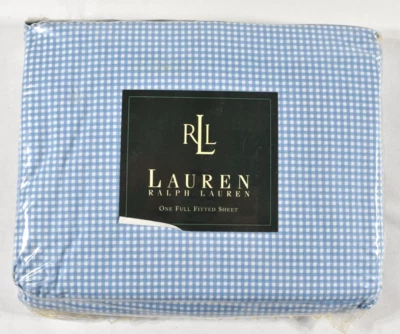 Vintage Ralph Lauren Blue Gingham BEACH HOUSE Full Fitted Sheet Cotton NEW - Image 1 of 4